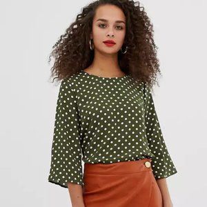 ASOS Pieces Green Simone Polka Dot Top
